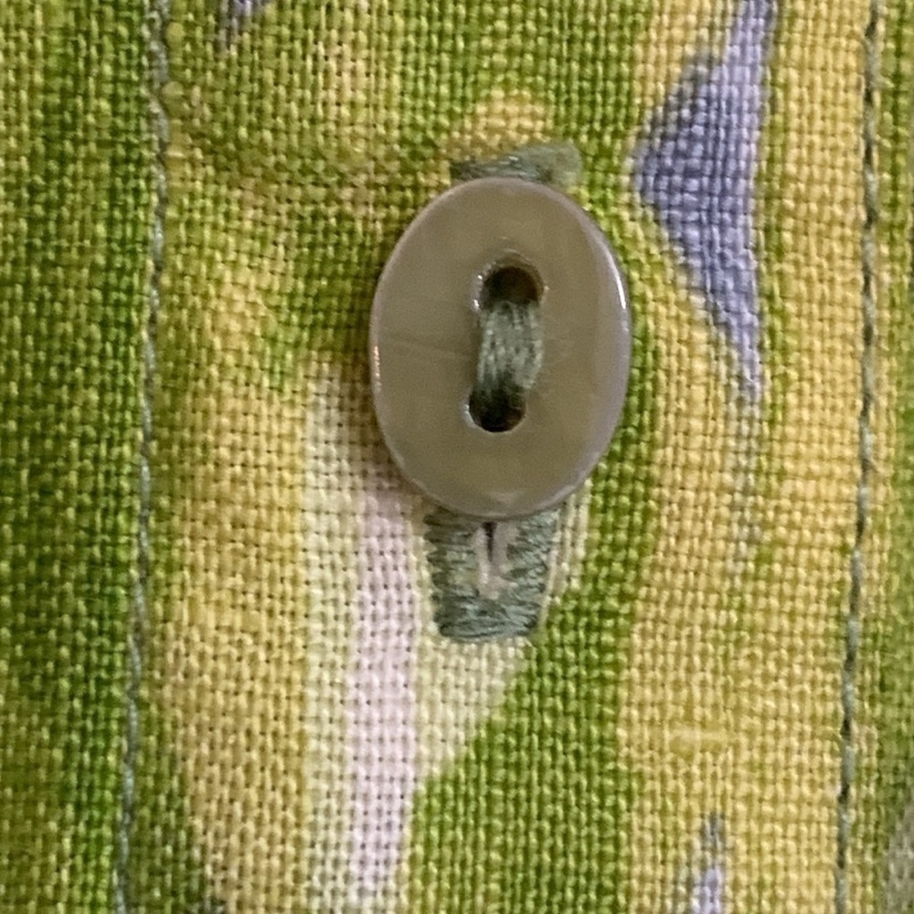 Sigrid Olsen | 100% Linen Green White Mixed Print Button Down Collared Shirt XS - Picture 6 of 17